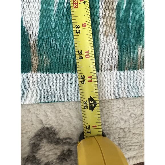 CHICO’S Green Abstract Open Front Cotton Blend Gauze Longline Cardigan - Picture 10 of 10